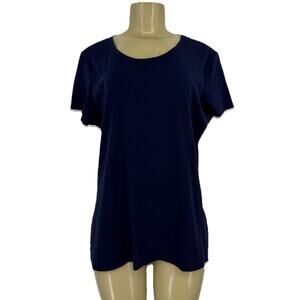NEW L. L. Bean XL Women Ribbed Tee Short Sleeve T-shirt Navy Blue Short Sl J29